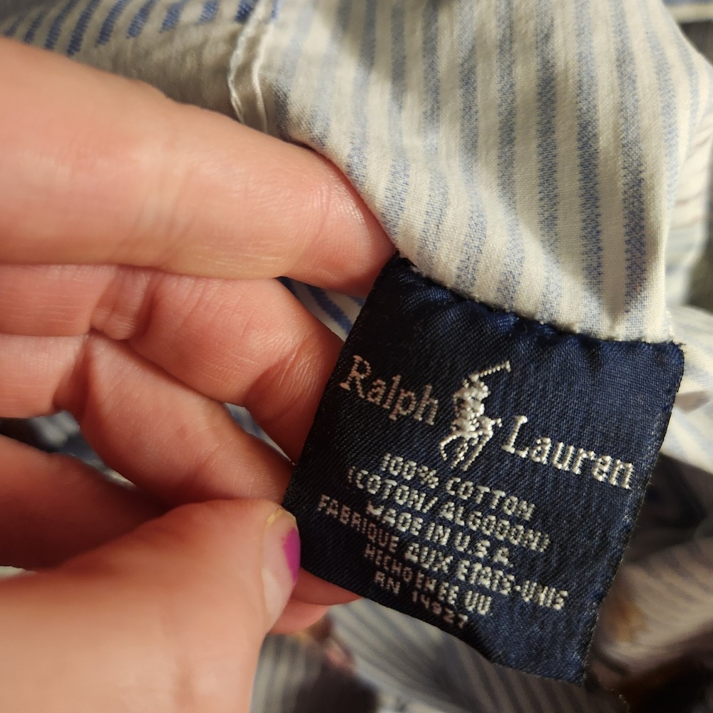 Vintage Ralph Lauren Polo Bear Pillowcase Set Blue White Stripe Cotton USA Made - Picture 5 of 5